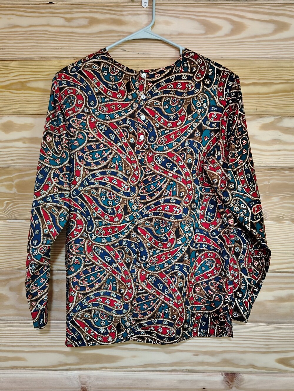 Anne Carson 100% Pure Silk Top S Paisley Long Sleeve Button Cuff Quiet Luxury - Picture 6 of 8
